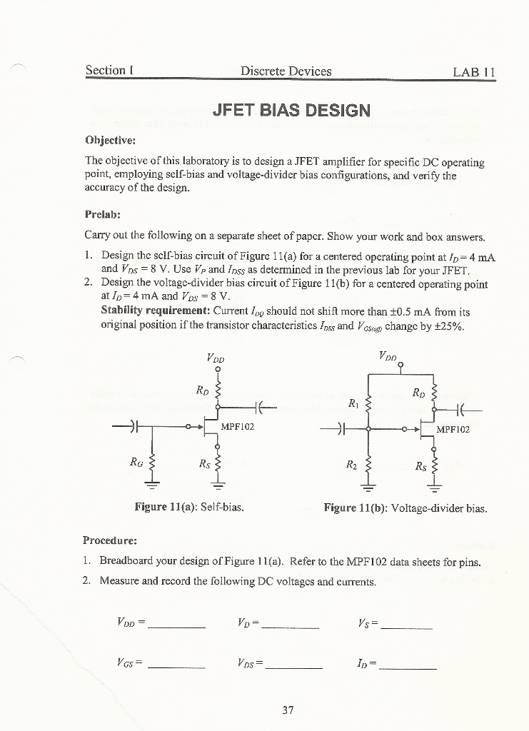 Biasing a jfet amplifier lab