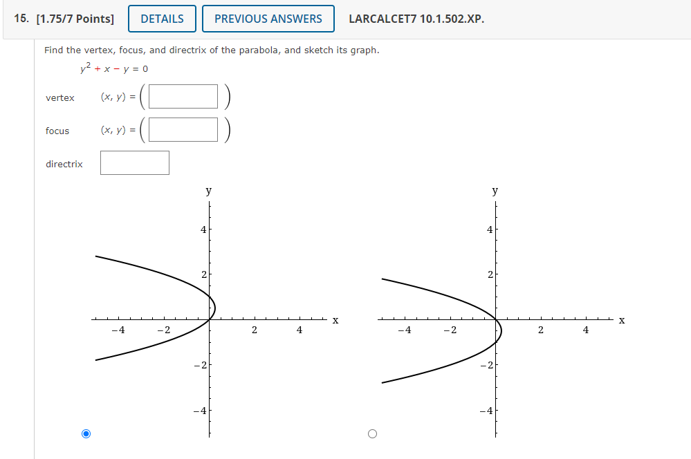 Solved Find the vertex, focus, and directrix of the | Chegg.com