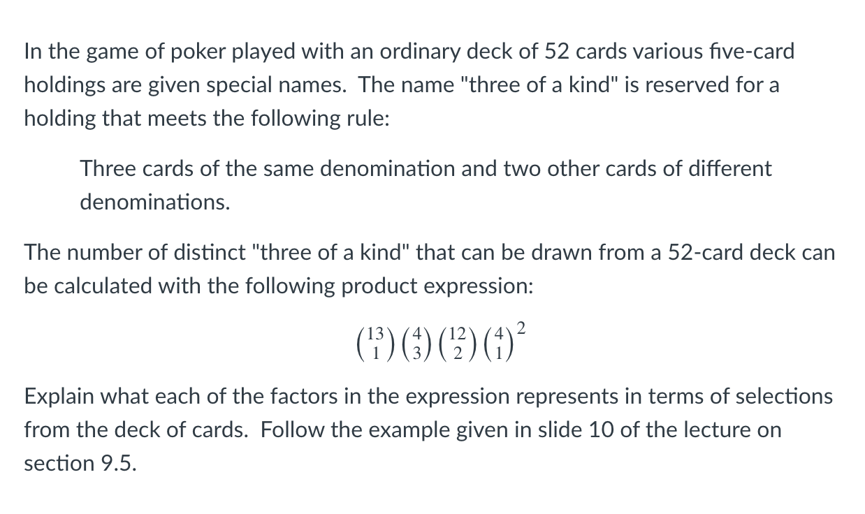 Solved In the game of poker played with an ordinary deck of | Chegg.com