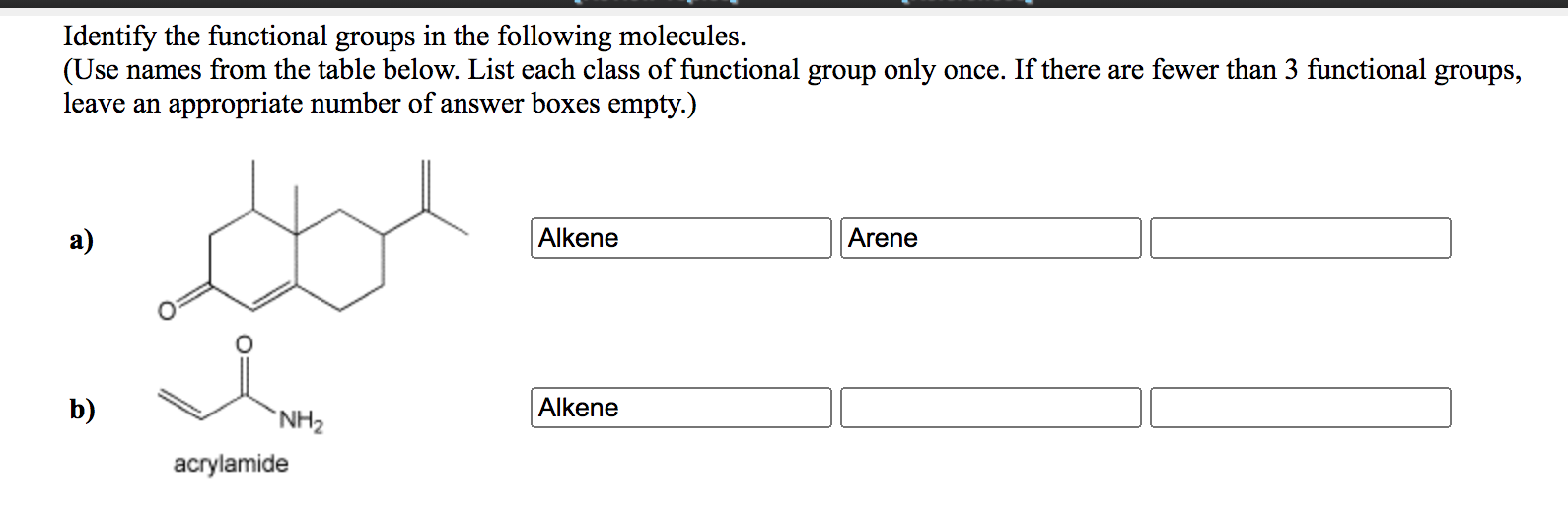 Solved Identify the functional groups in the following | Chegg.com
