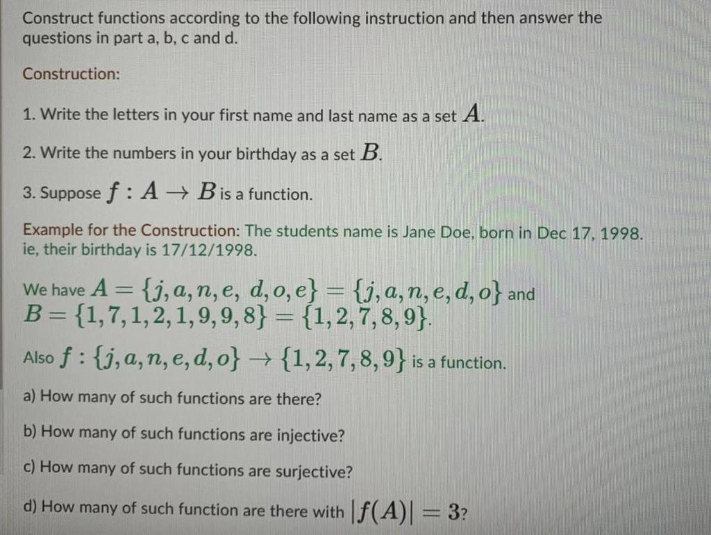 Solved Construct functions according to the following | Chegg.com