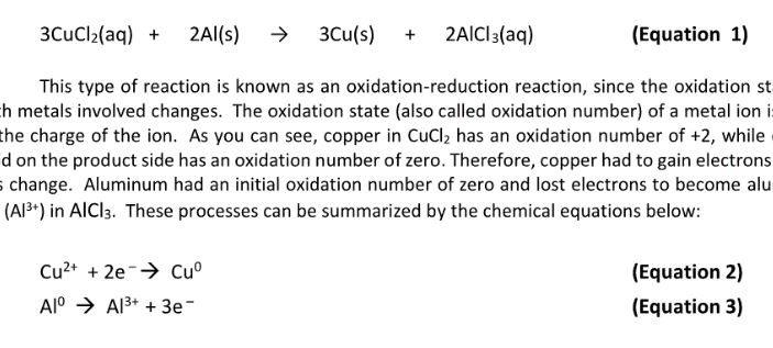 Solved 3CuCl2(aq) + 2Al(s) + 3Cu(s) + 2AlCl3(aq) (Equation | Chegg.com