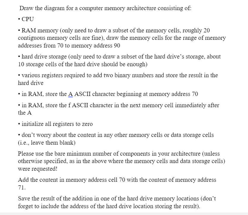 Solved Draw the diagram for a computer memory architecture | Chegg.com