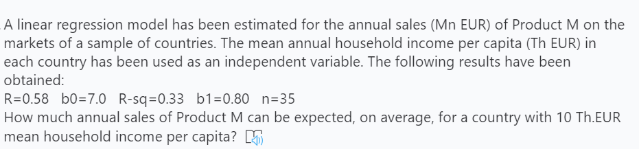 Solved A linear regression model has been estimated for the | Chegg.com