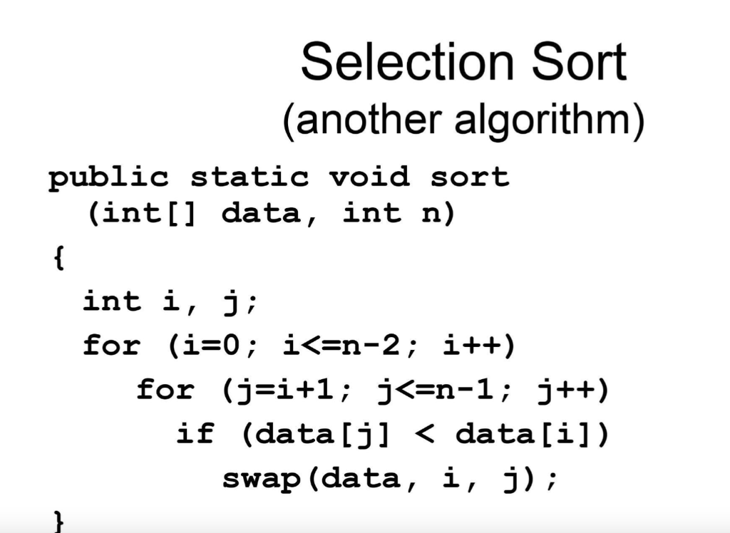 Solved Step 1 Selection Sort (startercode is in today's | Chegg.com
