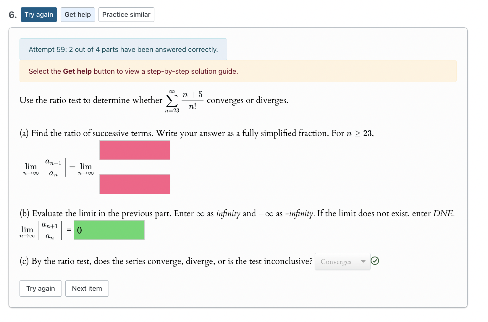 Solved Attempt 59: 2 ﻿out of 4 ﻿parts have been answered | Chegg.com