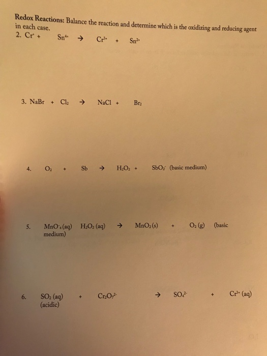 Solved Redox Reactions: Balance the reaction and determine | Chegg.com