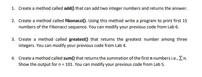 Solved 1. Create a method called add() that can add two | Chegg.com