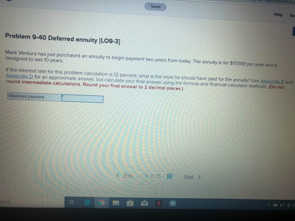 Solved ation%2FS Saved Help Sa Problem 9-40 Deferred annuity | Chegg.com