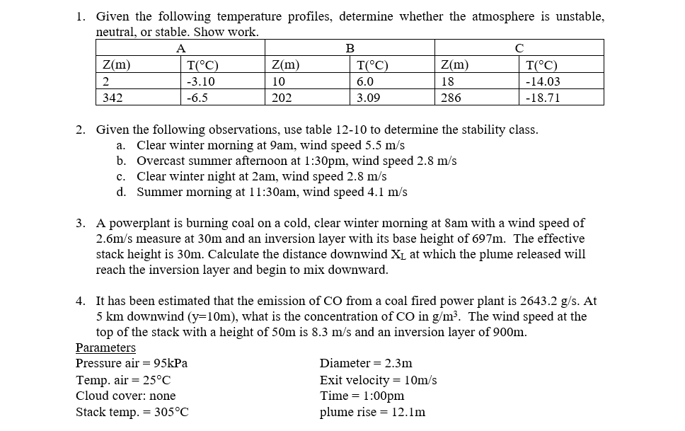 Solved 1. Given the following temperature profiles, | Chegg.com