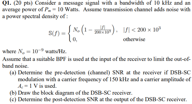 Solved Q1. (20 pts) Consider a message signal with a | Chegg.com