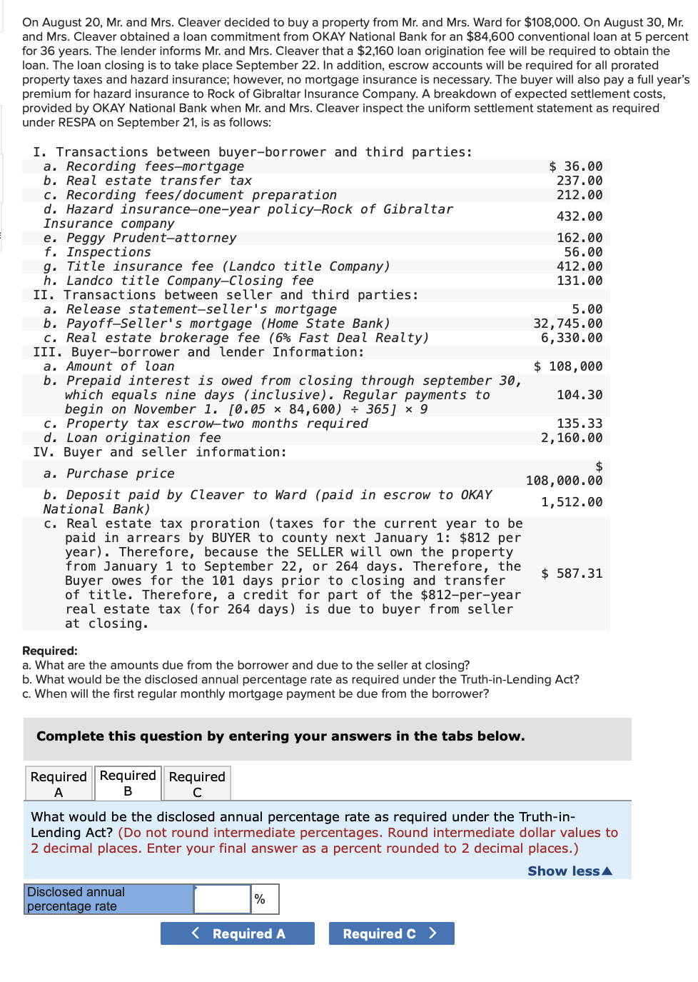 Solved On August 20, Mr. and Mrs. Cleaver decided to buy a | Chegg.com