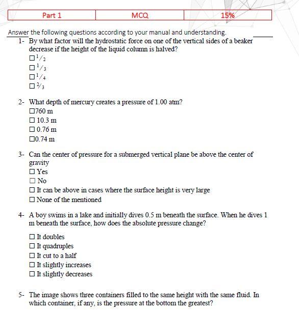 Solved Part 1 Mcq 15 Answer The Following Questions Chegg Com