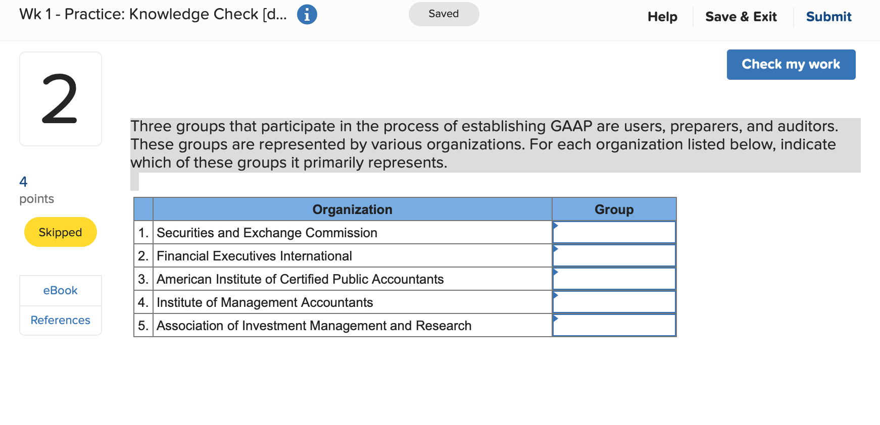 Solved Wk 1 - Practice: Knowledge Check [d... i Saved Help | Chegg.com