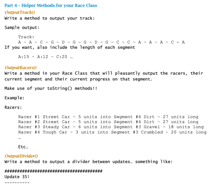 Racer Specifications The racers are also going to be | Chegg.com