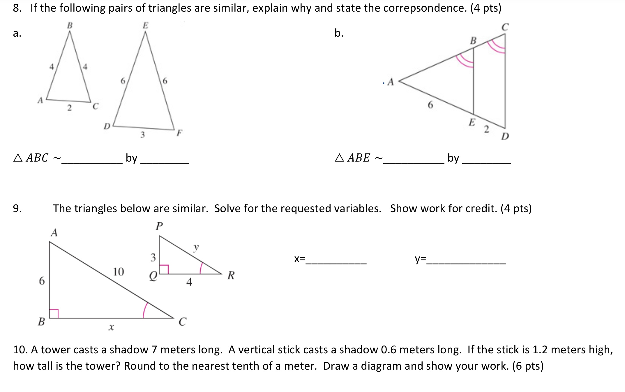 Solved a. b. ABC∼ by ABE∼ by 9. The triangles below are | Chegg.com