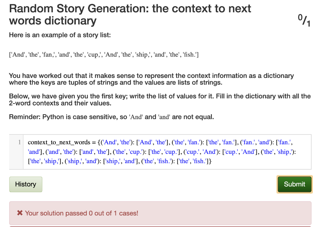 Solved Random Story Generation: the context to next words | Chegg.com