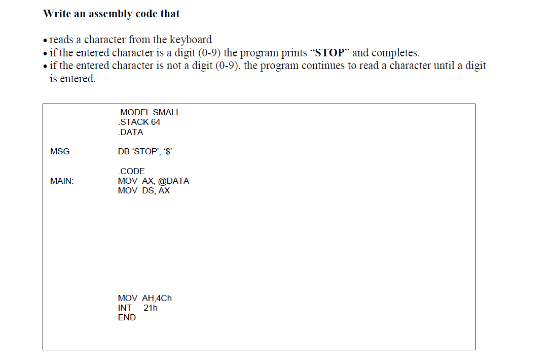 Write an assembly code that . reads a character from | Chegg.com