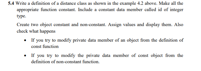 Solved 5.4 Write a definition of a distance class as shown | Chegg.com