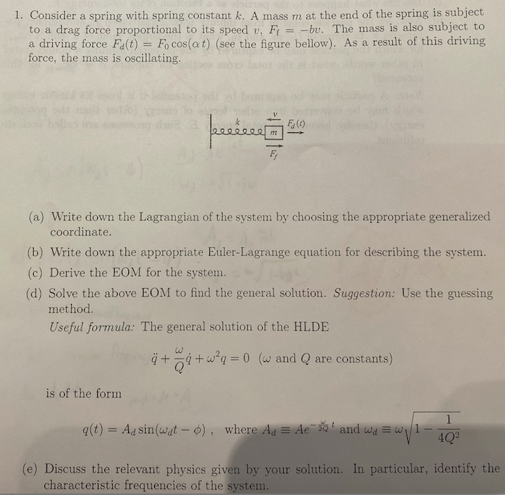 1 Consider A Spring With Spring Constant K A Mas Chegg Com