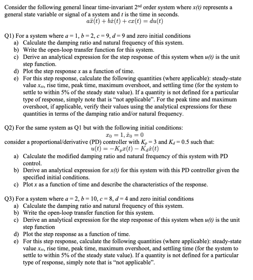 Solved Consider the following general linear time-invariant | Chegg.com