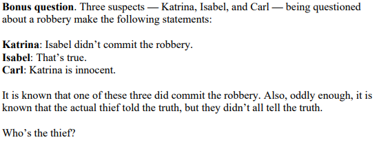 Solved Bonus Question Three Suspects Katrina Isabel