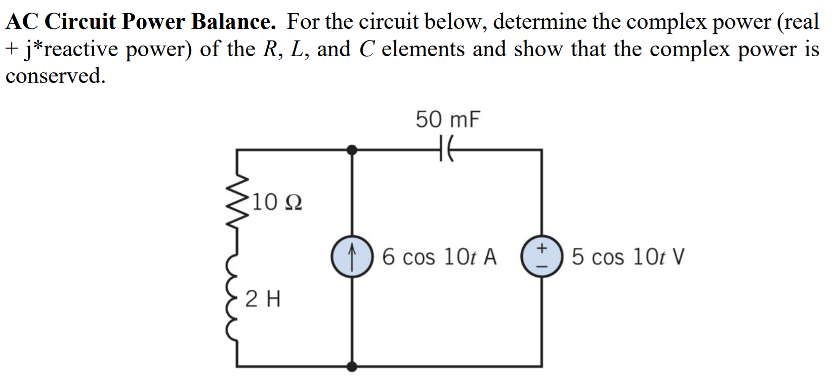 Solved AC Circuit Power Balance. For the circuit below, | Chegg.com