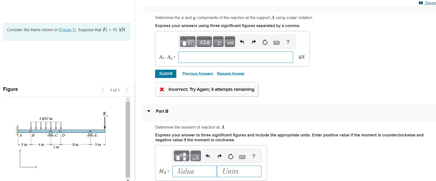 Solved Determine the x and y components of the reaction at | Chegg.com