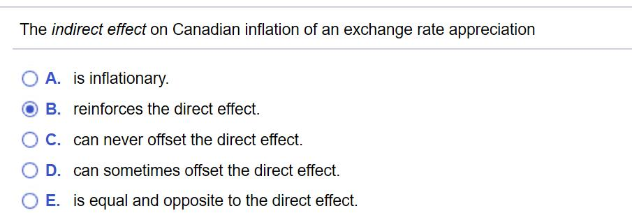 Solved The indirect effect on Canadian inflation of an | Chegg.com