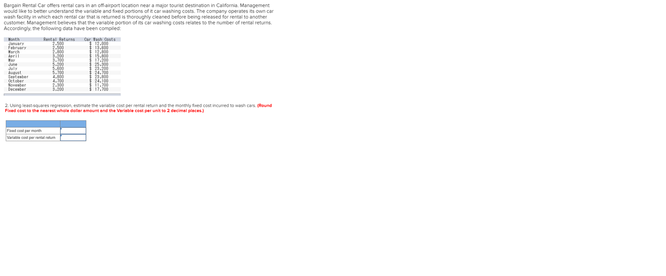 Solved Bargain Rental Car offers rental cars in an