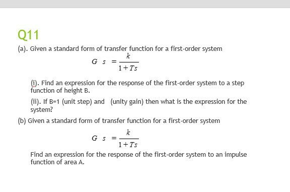 Solved Q11 (a). Given a standard form of transfer function | Chegg.com
