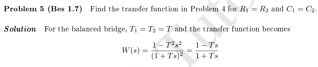 Solved Problem 5 (Bes 1.7) Find The Transfer Function In | Chegg.com