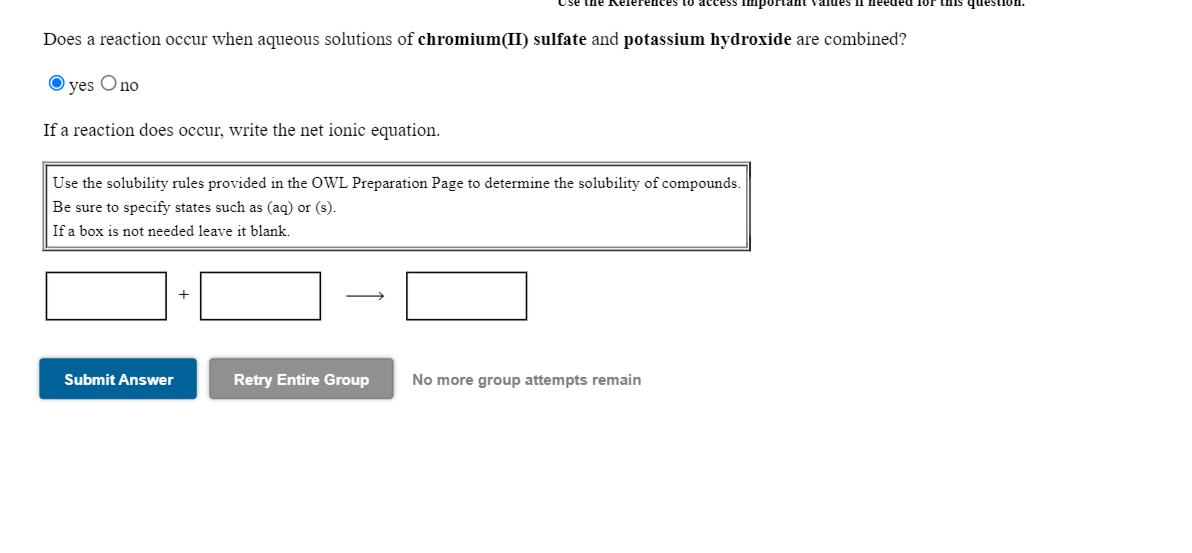 Solved Does A Reaction Occur When Aqueous Solutions Of