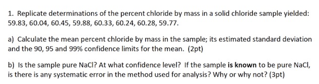 Solved 1. Replicate determinations of the percent chloride | Chegg.com