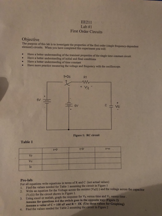 Solved EE211 Lab #1 First Order Circuits Objective The | Chegg.com
