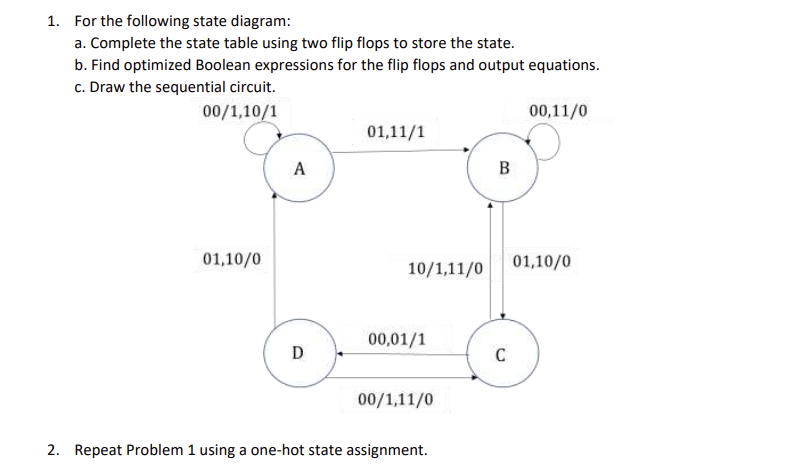 Solved 1. For the following state diagram: a. Complete the | Chegg.com
