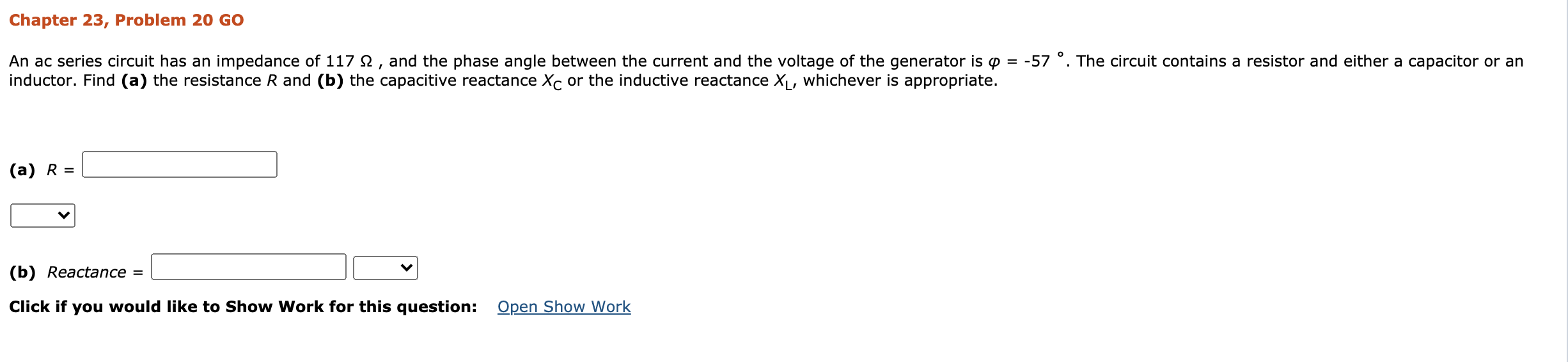 Solved Chapter 23, Problem 20 GO An ac series circuit has an | Chegg.com