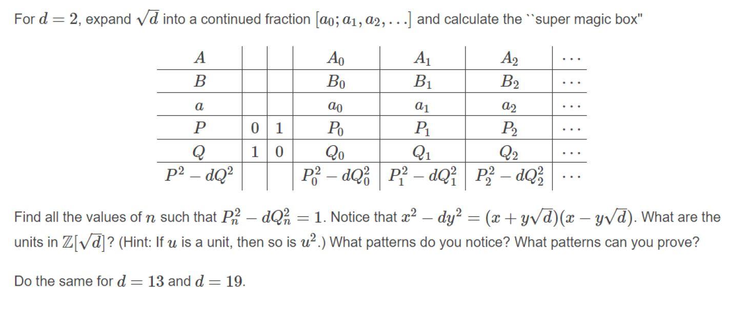 For d 2 expand Vd into a continued fraction ao Chegg