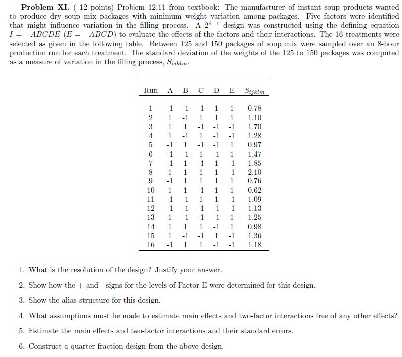 Solved Problem XI. 12 points) Proble 12.11 from textbook: | Chegg.com