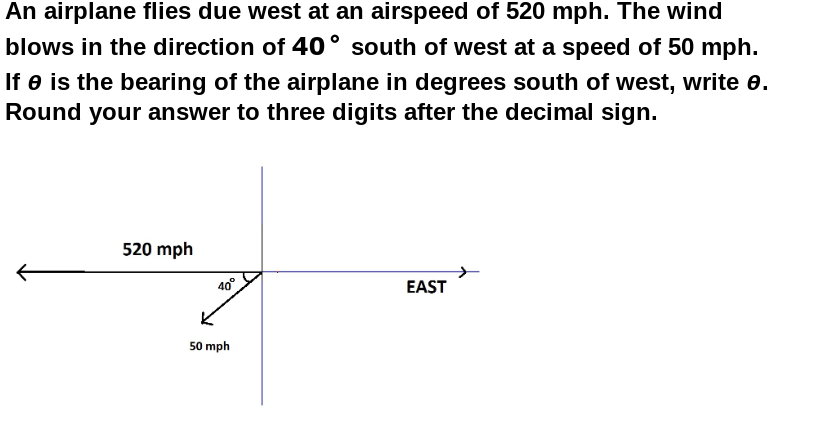 Solved An airplane flies due west at an airspeed of 520mph. | Chegg.com