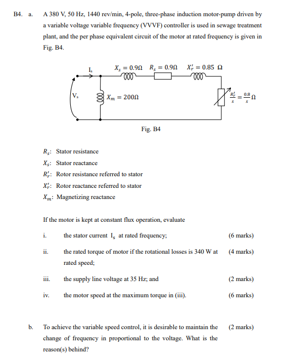 Solved B4. a. A 380 V, 50 Hz, 1440 rev/min, 4-pole, | Chegg.com
