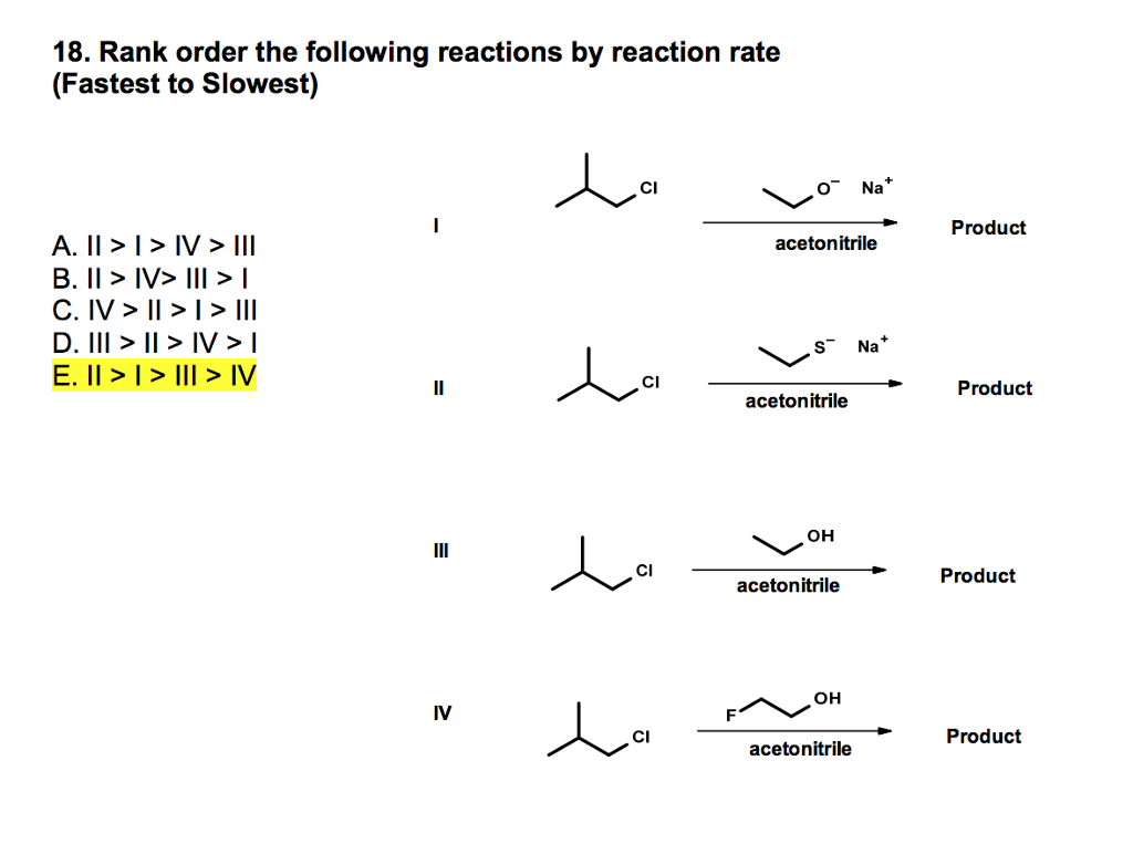 Solved 18. Rank order the following reactions by reaction | Chegg.com