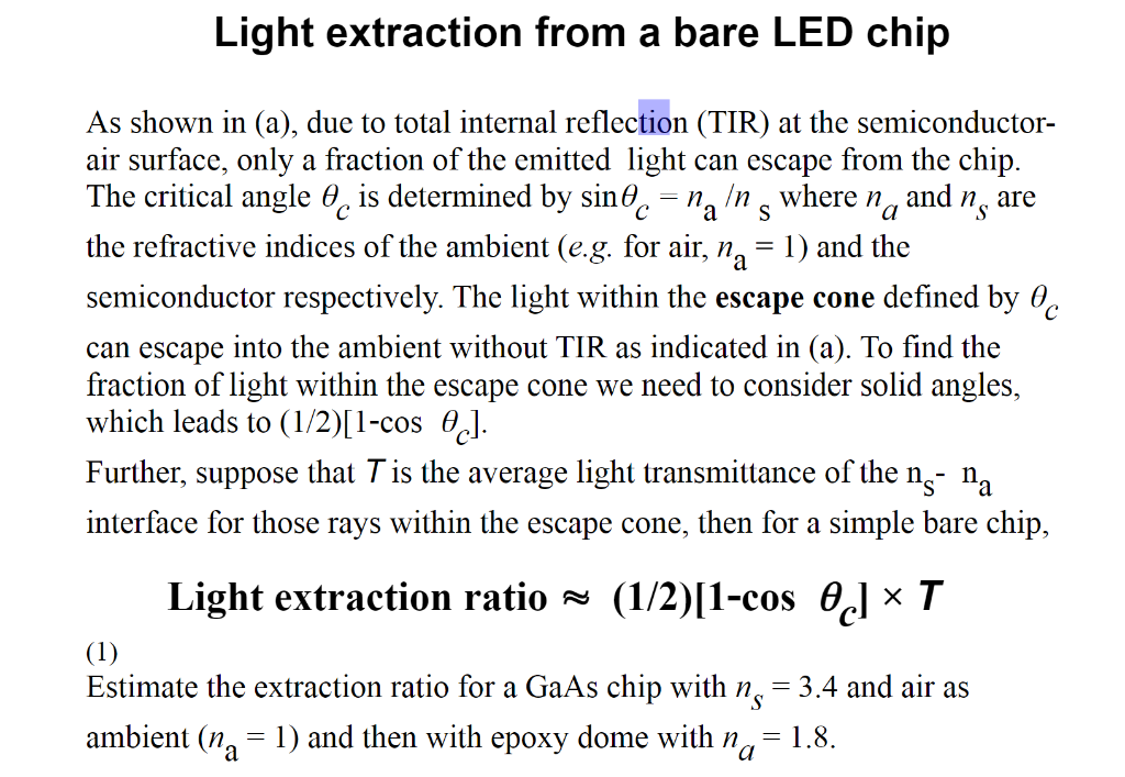 Solved Light extraction from a bare LED chip and ns are As | Chegg.com