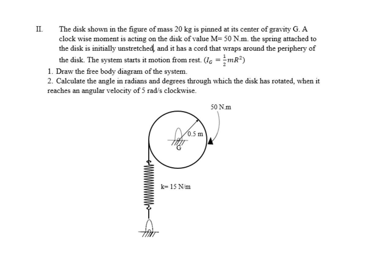 Solved II. The disk shown in the figure of mass 20 kg is | Chegg.com