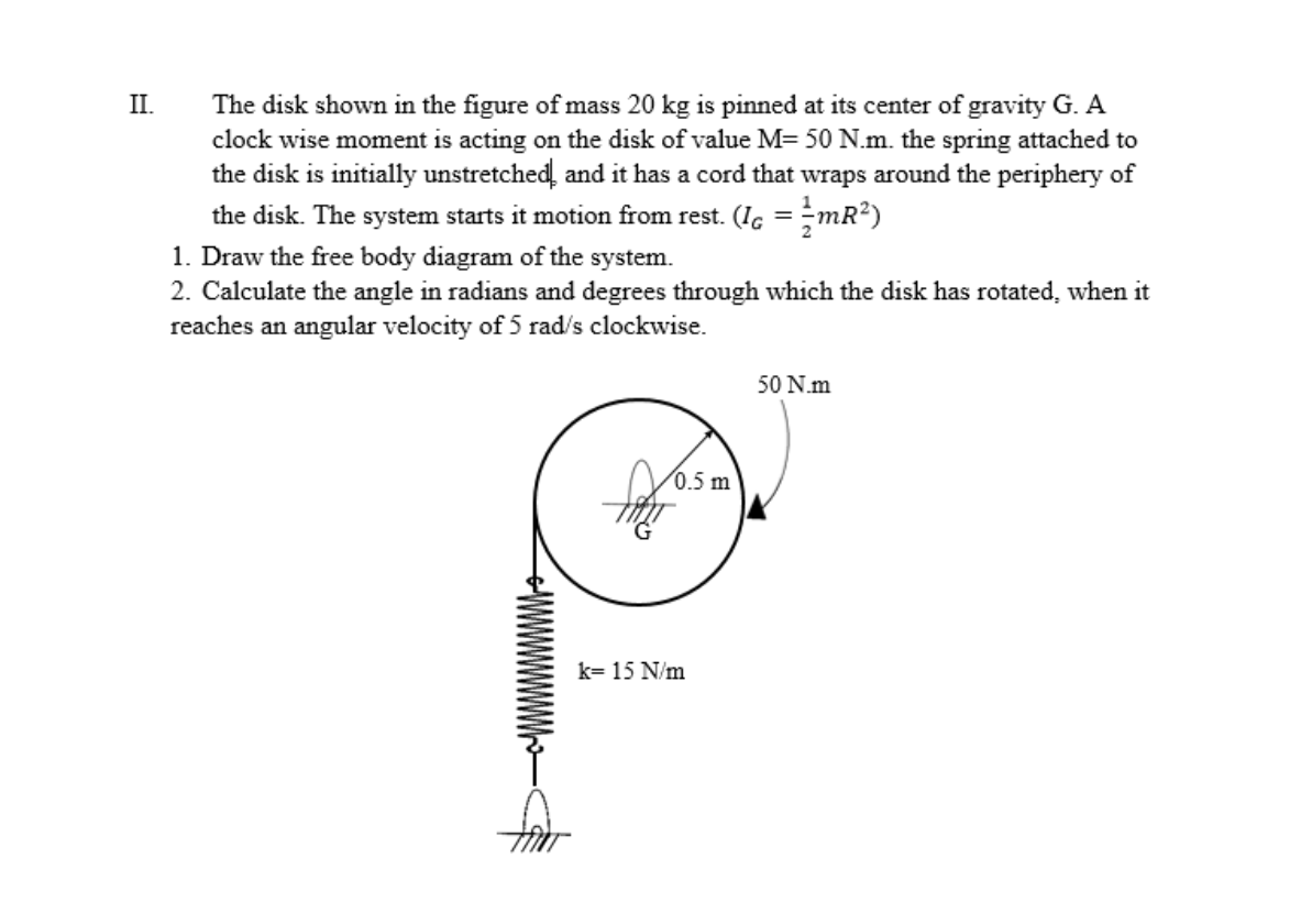 Solved II. The Disk Shown In The Figure Of Mass 20 Kg Is | Chegg.com