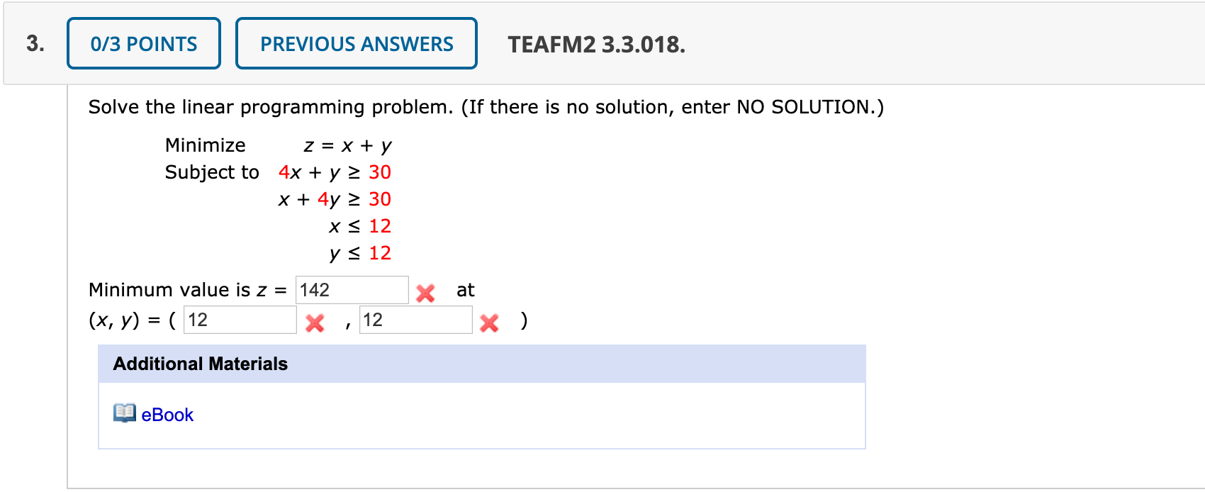 Solved 0/3 POINTS PREVIOUS ANSWERS TEAFM2 3.3.018. Solve the | Chegg.com