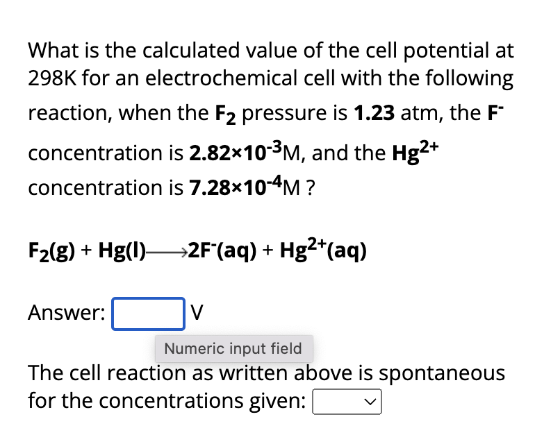 Solved What is the calculated value of the cell potential at | Chegg.com