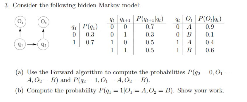 3. Consider the following hidden Markov model: t Ot | Chegg.com