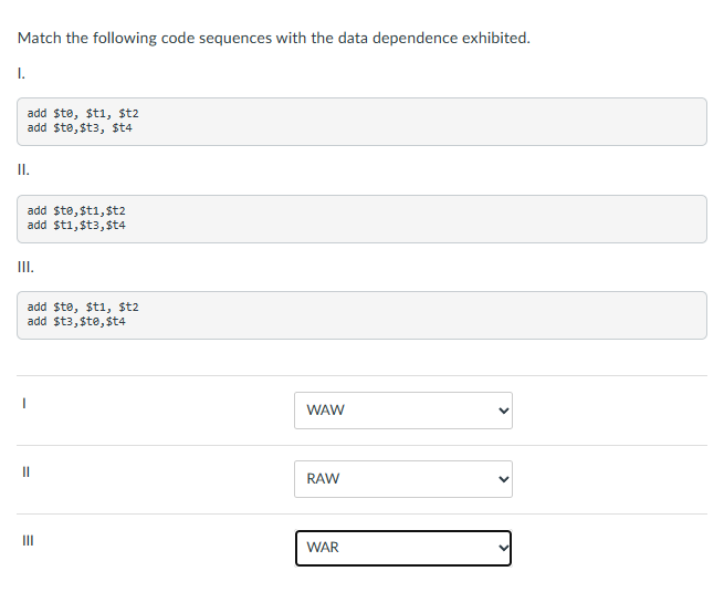 Solved Match the following code sequences with the data | Chegg.com