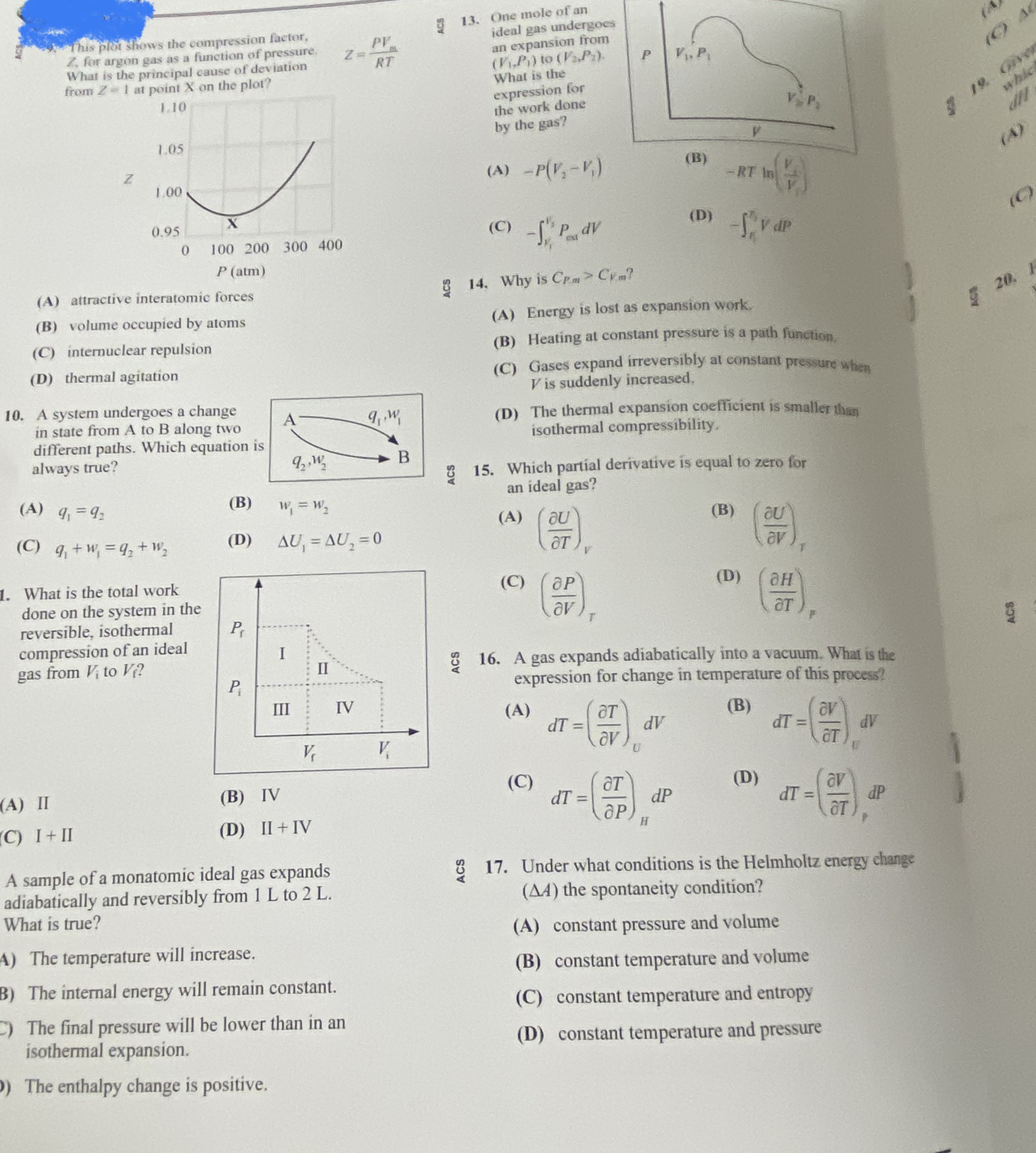 This phot Shows the compression factor. ideal gas | Chegg.com